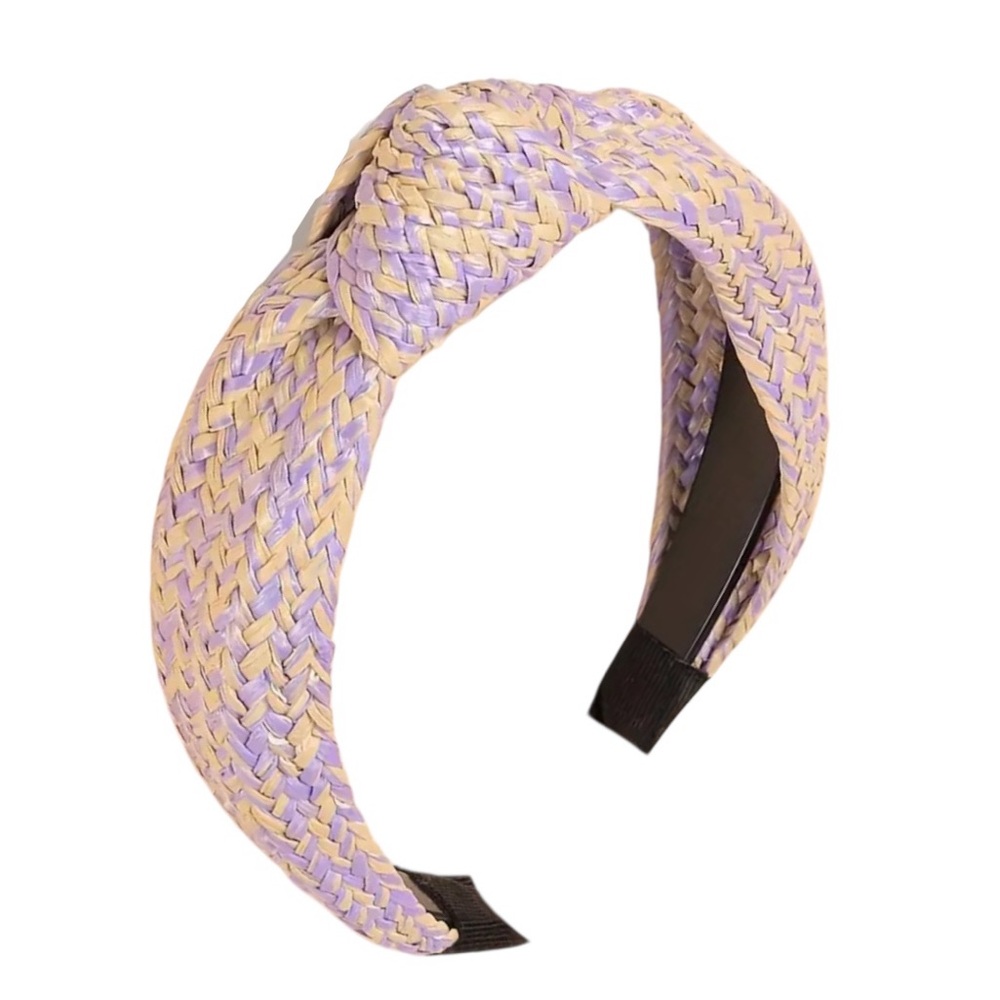 Purple & Tan Woven Raffia Knotted Headband